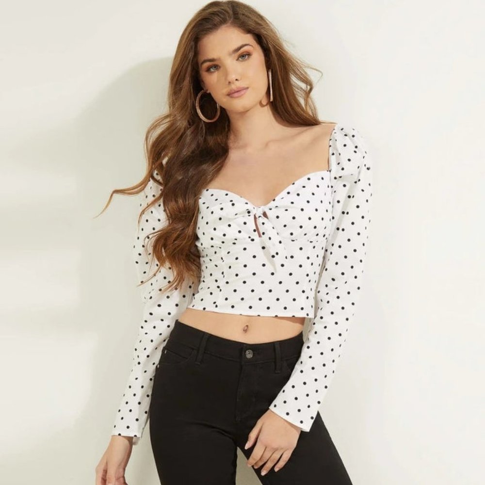 Jamielynn White Polka-dot Crop Top by Guess Size L